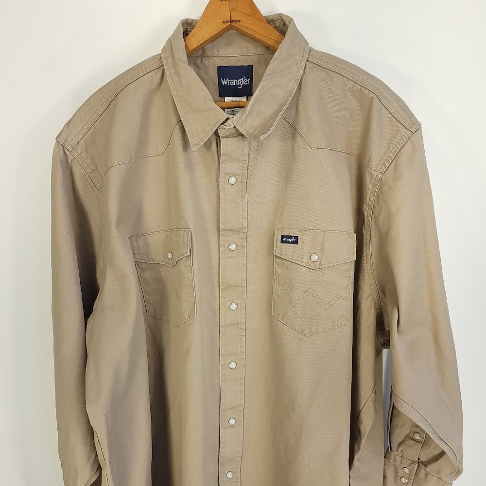 Wrangler Mens 4X Big Khaki Western Shirt Snap Front Distressed